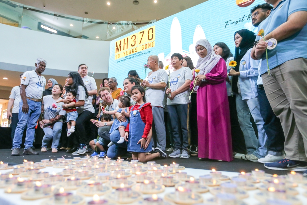 Family members of MH370 victims gather during the 10th year commemoration of the disappearance of MH370 in Subang Jaya March 3, 2024. — Picture by Miera Zulyana