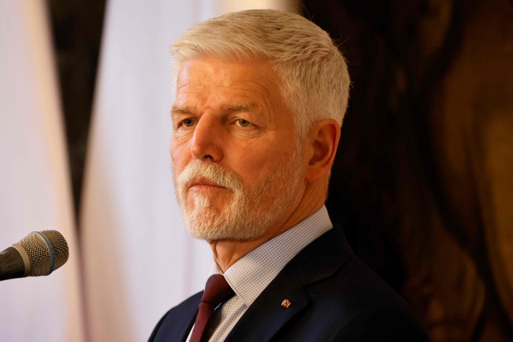 Czech President Petr Pavel attends a joint press conference with his French counterpart after a meeting at the Prague Castle in Prague March 5, 2024. — AFP pic 