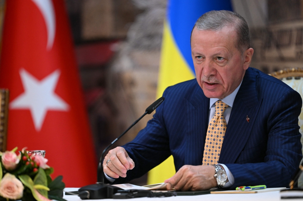 Turkish President Recep Tayyip Erdogan speaks during a press conference in Istanbul March 8, 2024. ― AFP pic