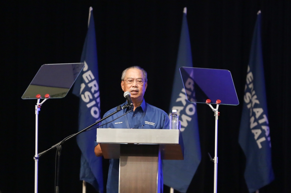 Tan Sri Muhyiddin Yassin speaks during the Perikatan Nasional MPs and Assemblymen Convention 2024. in Kuala Lumpur March 9, 2024. — Picture by Yusof Mat Isa