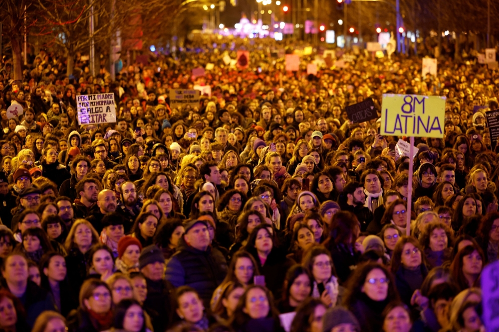 People take part in a protest to mark International Women’s Day in Madrid, Spain, March 8, 2024. — Reuters pic