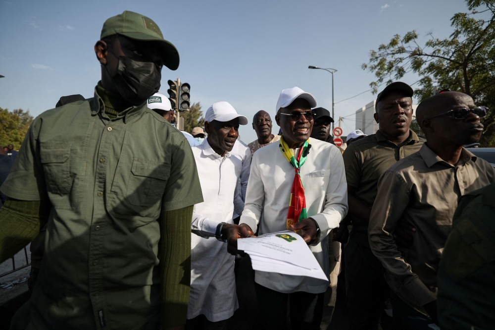 Senegalese presidential candidate Khalifa Sall attends an electoral campaign caravan in Dakar, Senegal March 9, 2024.— Reuters pic