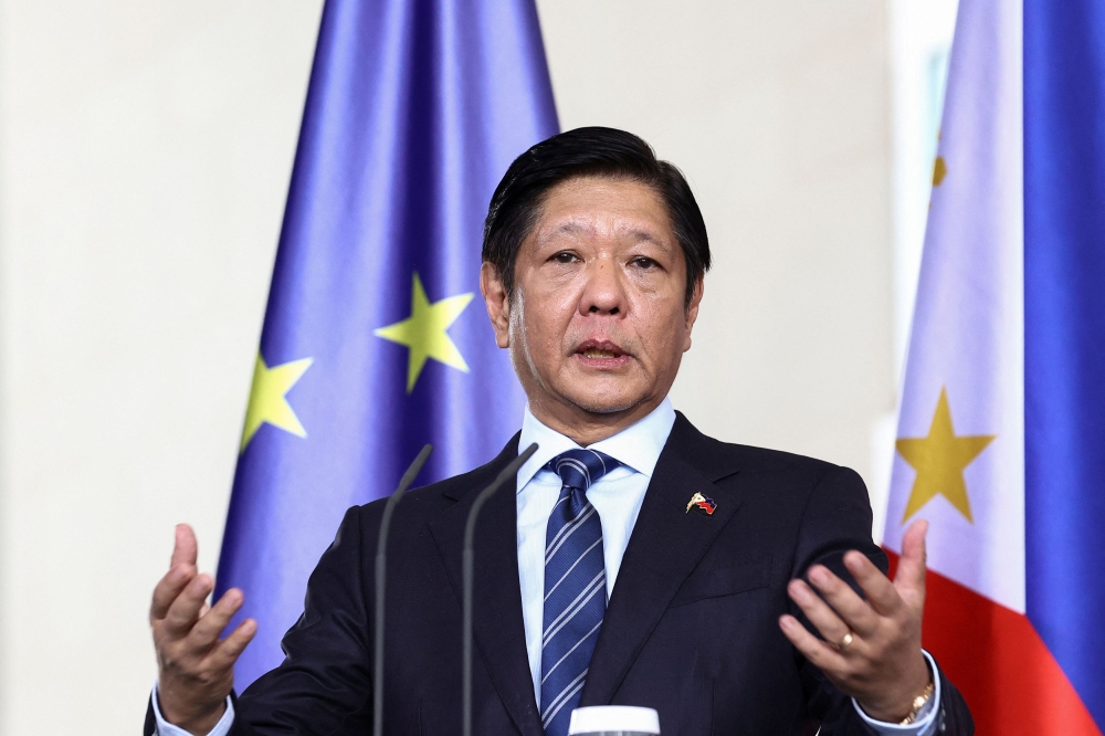 Philippine President Ferdinand Marcos Jr. speaks at a press conference, held with German Chancellor Olaf Scholz (not pictured), in Berlin, Germany, March 12, 2024. — Reuters pic