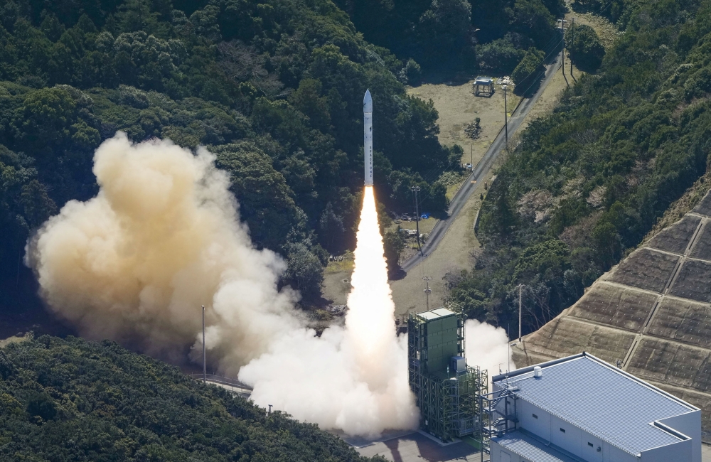 Japan's Space One's small, solid-fuelled Kairos rocket lifts off before it explodes, shortly after the launch at Space One's launching pad on the tip of Kii peninsula in Kushimoto town, Wakayama prefecture, Japan March 13, 2024, in this photo taken by Kyodo. — Kyodo via Reuters pic