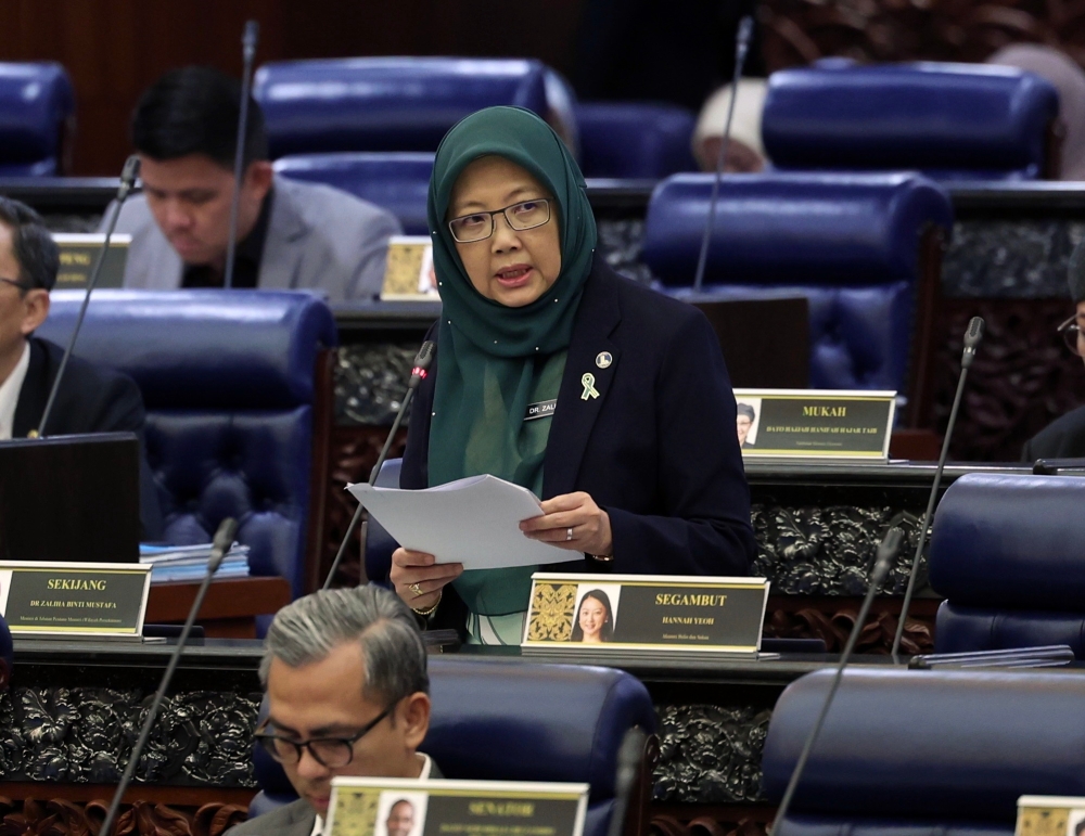 Minister in the Prime Minister's Department (Federal Territories), Dr Zaliha Mustafa speaks during a question-and-answer session in the Dewan Rakyat March 13, 2024. ― Bernama pic
