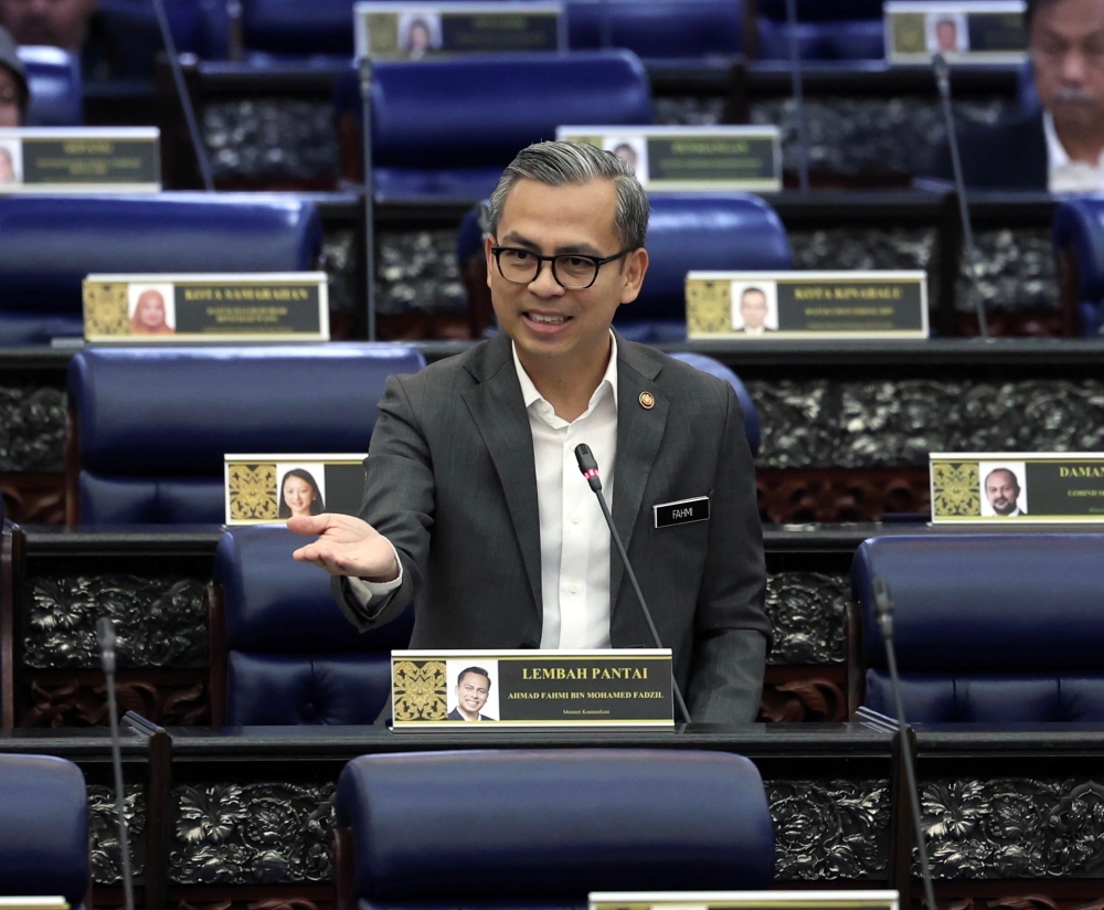 Communications Minister Fahmi Fadzil during Question Time in Parliament today. — Bernama pic