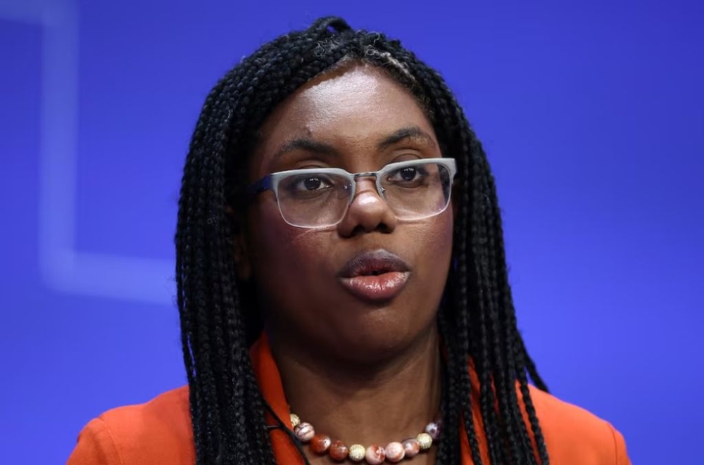 Britain’s Business and Trade Secretary, and Minister for Women and Equalities Kemi Badenoch speaks during ‘The Framework for a Lasting Recovery’ session on the first day of the Ukraine Recovery Conference in London on June 21, 2023. — Pool pic via Reuters