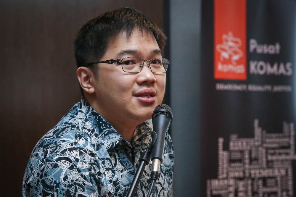 Pusat Komas programme director Ryan Chua speaks during the Launch of 2023 Malaysia Racism Report at Le Meridien Hotel in Petaling Jaya March 15, 2024. — Picture by Yusof Mat Isa