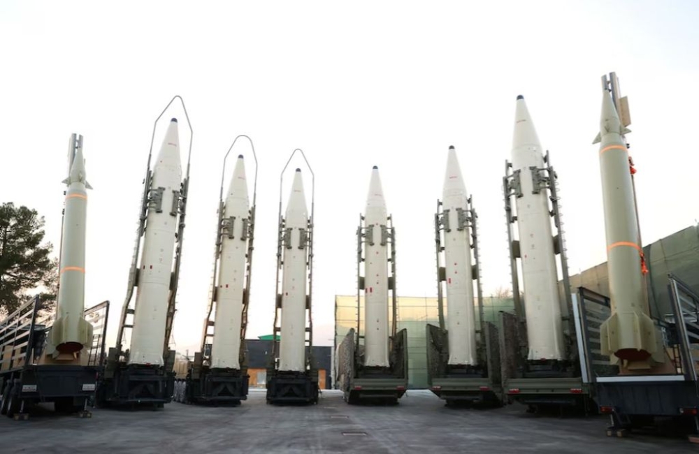 Iranian ballistic missiles are displayed during the ceremony of joining the Armed Forces, in Tehran, Iran, August 22, 2023. — Iran’s Presidency/WANA (West Asia News Agency)/Handout via Reuters
