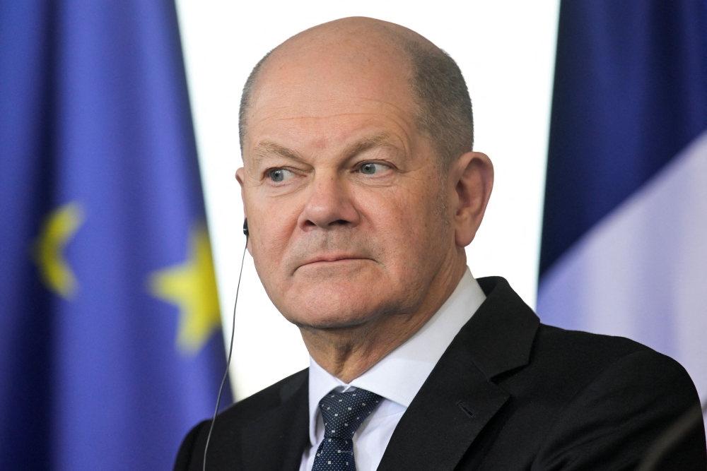 German Chancellor Olaf Scholz did not directly answer a question about whether Germany would react to a large-scale Rafah offensive, for example by restricting German weapons exports to Israel. — Reuters pic