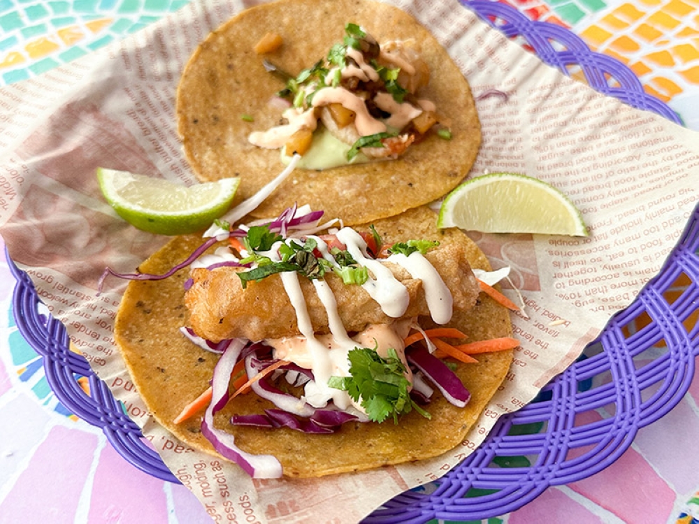Tacos are the highlight here with the tempura fish (front) and tempura prawn