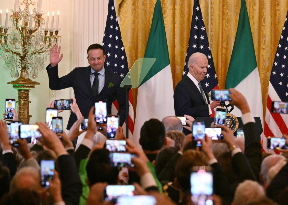 Palestinians ‘need the bombs to stop’, Irish Prime Minister Leo Varadkar said yesterday as he made an impassioned plea for a ceasefire in Gaza, speaking during a St Patrick’s Day reception at the White House. — AFP pic