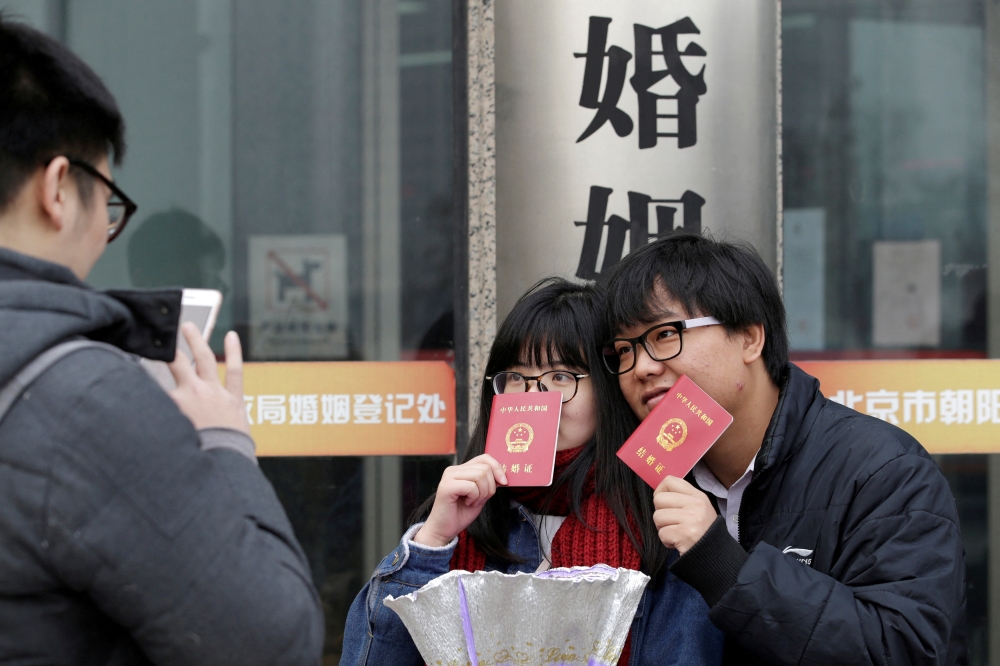 The number of new marriages in China jumped 12.4 per cent in 2023 from a year earlier, reversing a downtrend that has lasted for almost a decade as more youth tied the knot after delaying their nuptials due to the Covid-19 pandemic. — Reuters pic