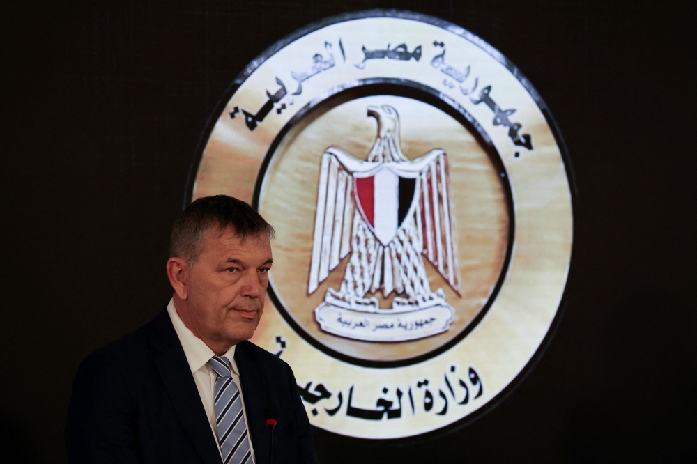 UNRWA chief Philippe Lazzarini, speaking alongside Egyptian foreign minister Sameh Shoukry at a Cairo news conference, said he had intended to go to Rafah today 'but I have been informed an hour ago that my entry into Rafah is declined'. — Reuters pic