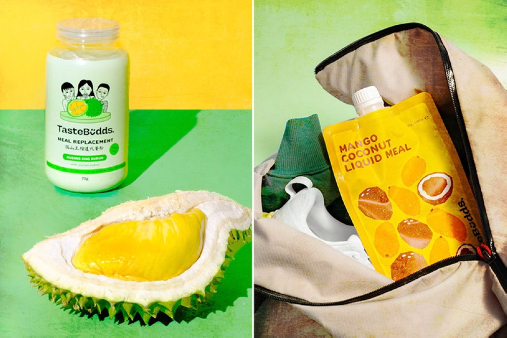 Previous flavours such as Musang King were packaged in bottles (left); these were later redesigned as more convenient and portable pouches (right).