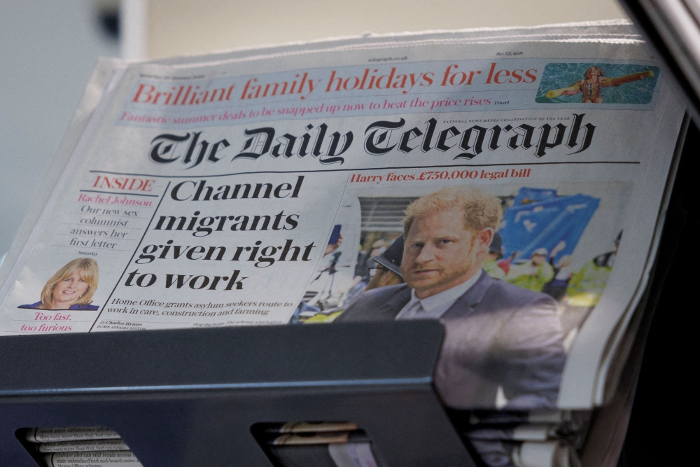 The government is amending legislation to ban foreign states from owning newspapers in response to lawmakers’ concerns about Abu Dhabi-backed RedBird IMI’s bid to buy the Telegraph. — AFP file pic