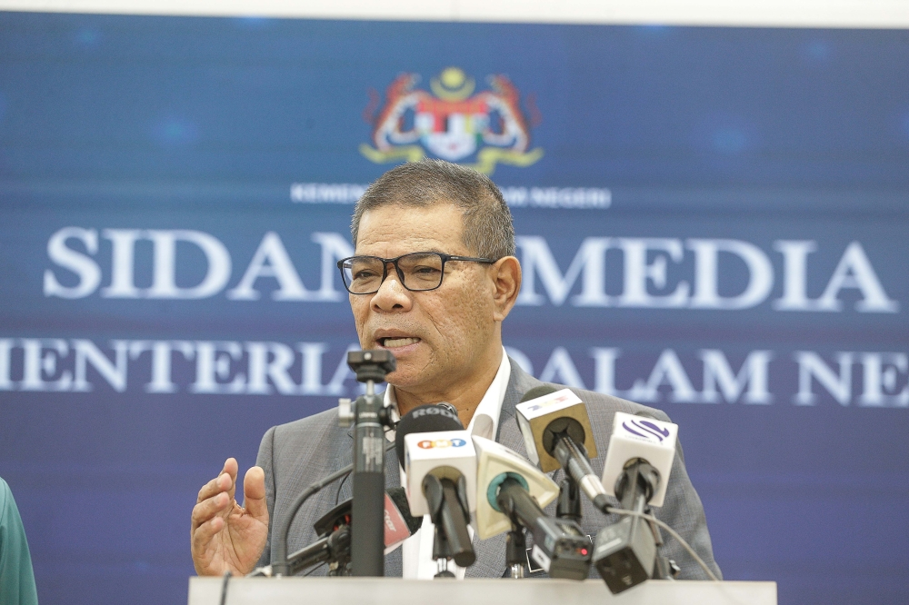 Home Minister Datuk Seri Saifuddin Nasution Ismail speaks during a press conference in Putrajaya March 22, 2024. ― Picture by Sayuti Zainudin