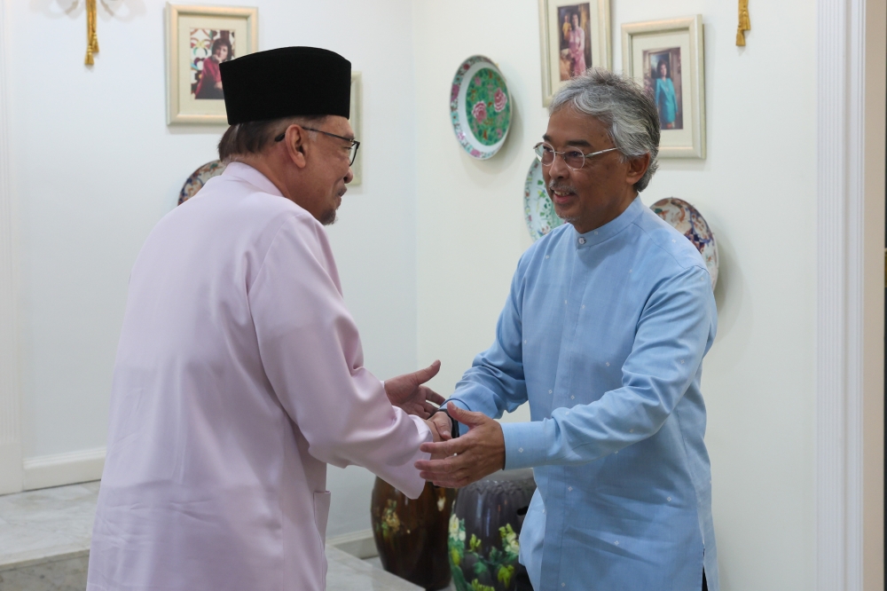 Sultan of Pahang Al-Sultan Abdullah Ri’ayatuddin Al-Mustafa Billah Shah today granted an audience to Prime Minister Datuk Seri Anwar Ibrahim at Istana Abdulaziz in Kuantan March 23, 2024. — Bernama pic