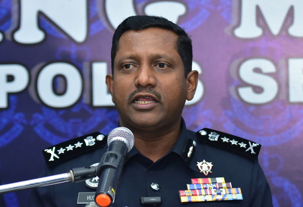 File picture shows Selangor Police chief Datuk Hussein Omar Khan speaking at a press conference in Petaling Jaya, March 21, 2024. — Bernama