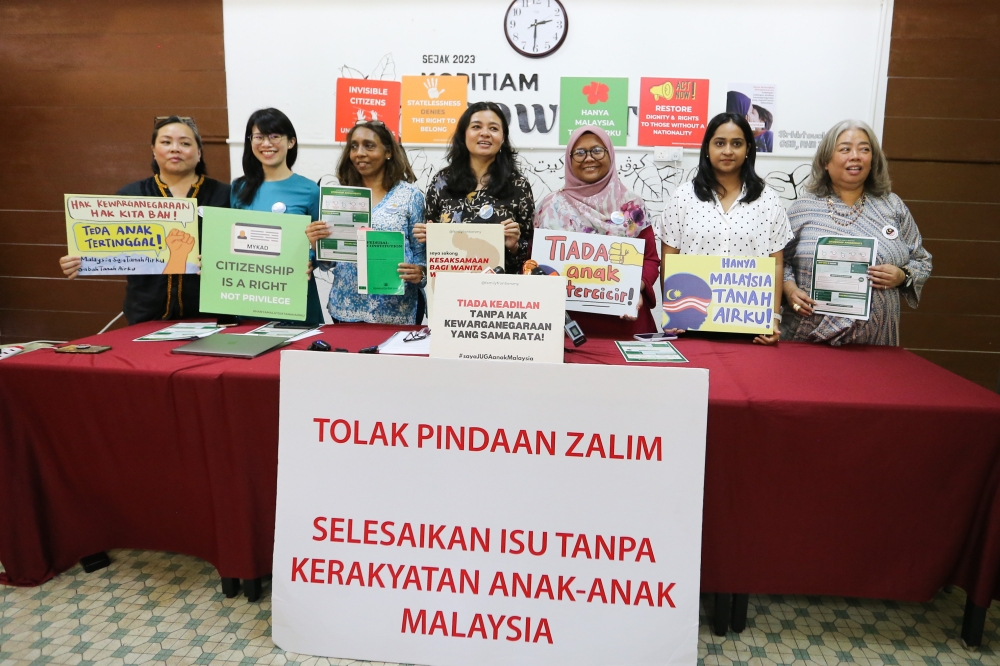 The speakers during the MCRA press conference on three remaining Citizenship Amendments at Chow Kit on March 24, 2024. — Picture by Miera Zulyana