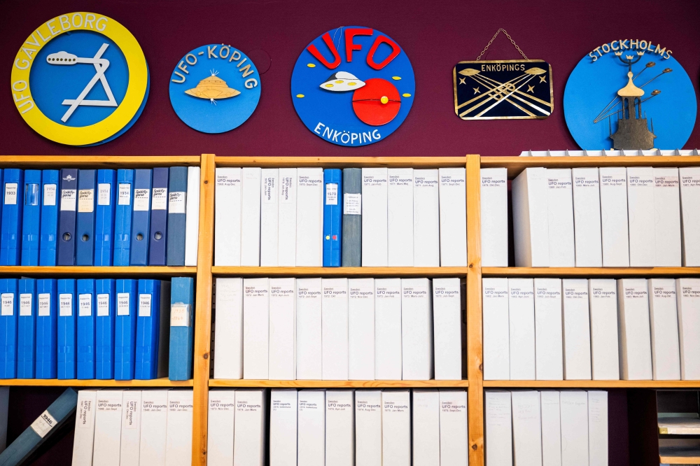 Files are displayed at the Archives for the Unexplained (AFU) on March 12, 2024 in Norrkoping, Sweden. — AFP pic