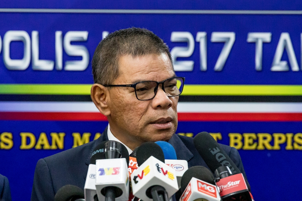 Home Minister Datuk Seri Saifuddin Nasution Ismail speaks during a press conference at the 217th Police Day Commemoration Celebration 2024 at Police Training Centre (Pulapol) in Kuala Lumpur March 25, 2024. — Picture by Firdaus Latif