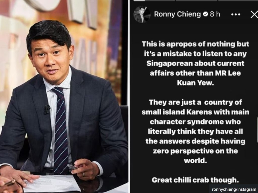 Malaysian comedian Ronny Chieng called Singaporeans 'Karens' with 'main character syndrome' on Instagram last Thursday (March 21).