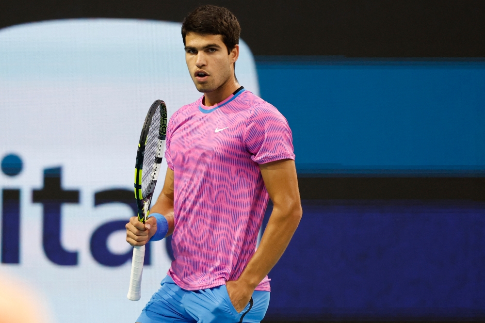 Carlos Alcaraz (pic) reacts after winning a point against Gael Monfils on day eight of the Miami Open at Hard Rock Stadium March 25, 2024. ― Geoff Burke-USA TODAY Sports via Reuters