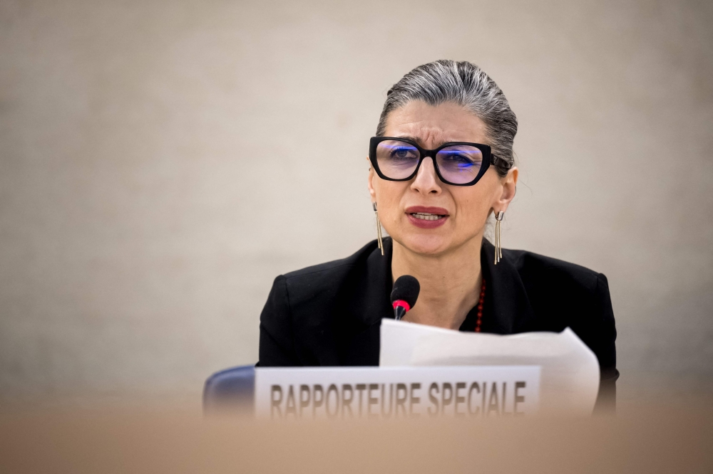 Francesca Albanese, the special rapporteur on human rights in the Palestinian territories, told the UN Human Rights Council that countries should impose an arms embargo and sanctions on Israel. — AFP pic