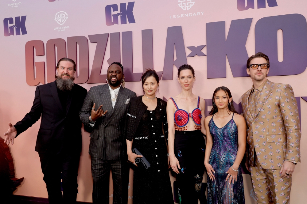 Adam Wingard, Brian Tyree Henry, Fala Chen, Rebecca Hall, Kaylee Hottle and Dan Stevens attend the Warner Bros. and Legendary Pictures world premiere of ‘Godzilla X Kong: The New Empire’ at TCL Chinese Theatre on March 25, 2024 in Hollywood. — AFP pic