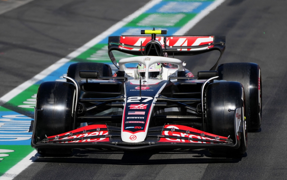 Haas' Nico Hulkenberg in action during the race in Melbourne. — Pool via Reuters pic