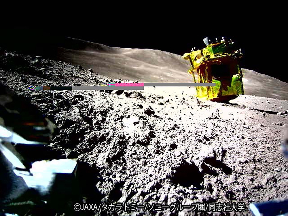 This handout photo released on January 25, 2024 from the Japan Aerospace Exploration Agency (JAXA) and credited to JAXA, Takara Tomy, Sony Group Corporation and Doshisha University shows an image of the lunar surface taken and transmitted by LEV-2 