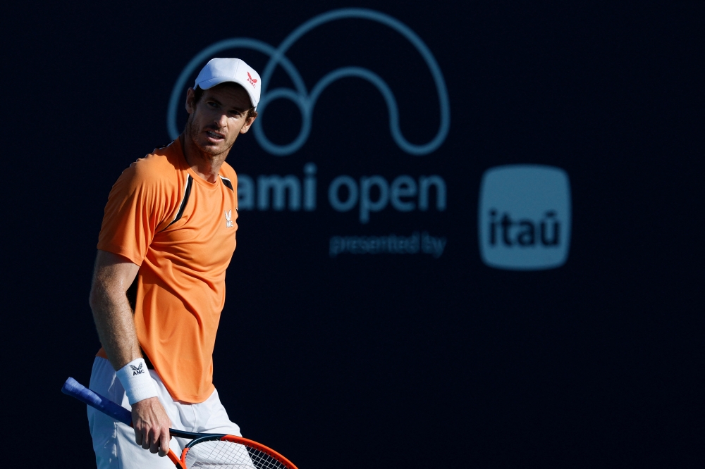 Andy Murray reacts after losing a point against Tomas Machac on day seven of the Miami Open at Hard Rock Stadium, Miami Gardens, Florida, March 24, 2024. — Geoff Burke-USA TODAY Sports via Reuters 