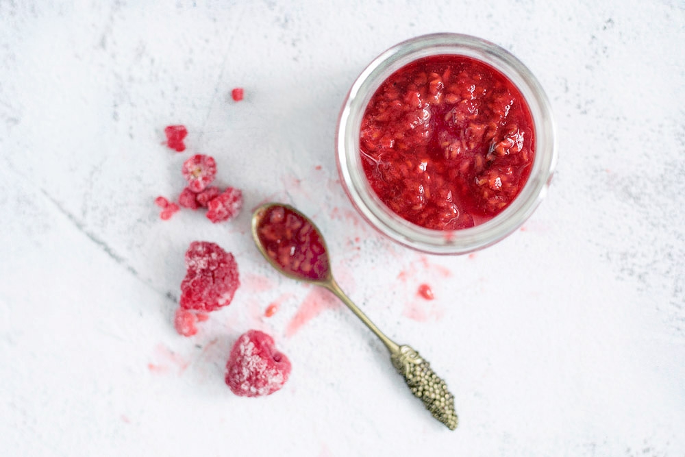 The raspberry pandan compote.