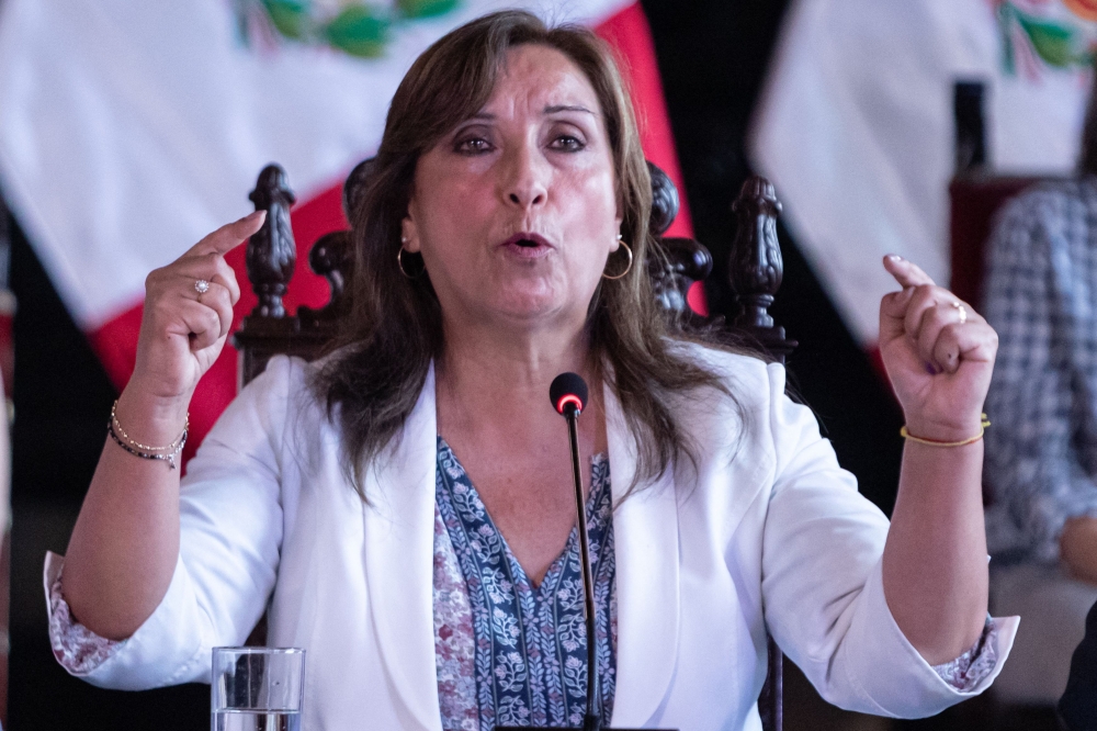 Peruvian President Dina Boluarte speaks during a conference at the Government Palace in Lima, on December 17, 2022. Peruvian authorities raided President Boluarte’s home today as part of an ongoing corruption investigation related to undisclosed luxury watches. — AFP pic