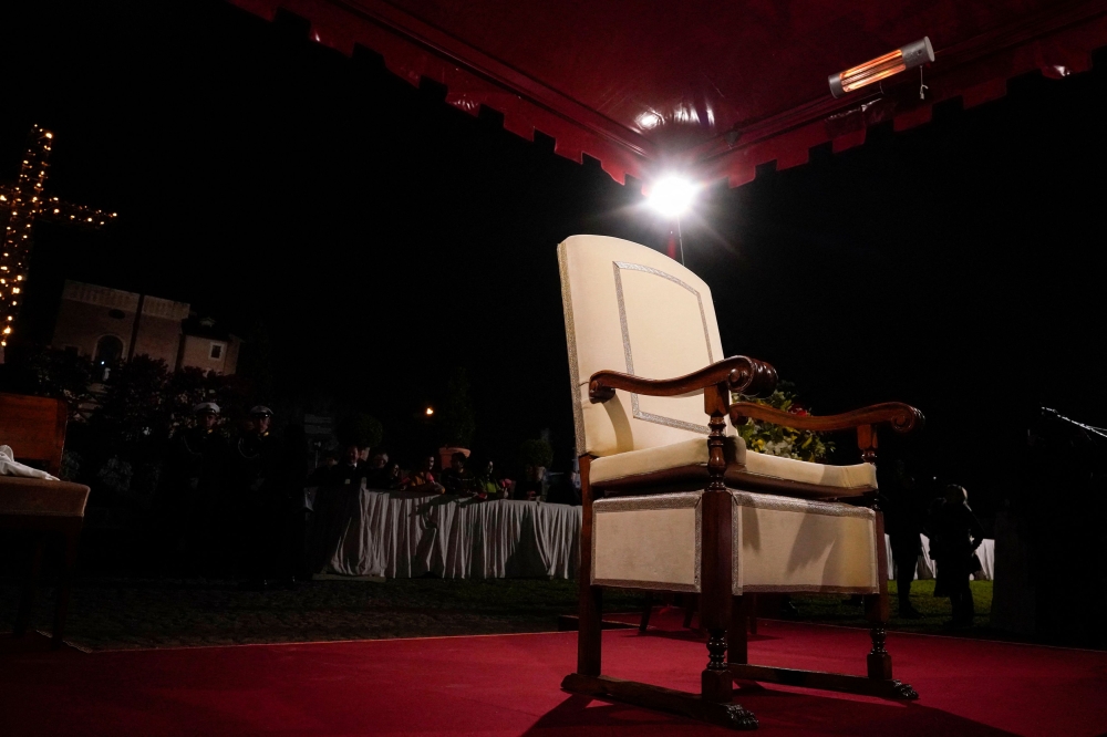 Pope Francis' chair is seen prior to the start of the Via Crucis (Way of the Cross) in front of the Colosseum on Good Friday in Rome, Italy March 29, 2024. — Andrew Medichini/Pool/Reuters pic