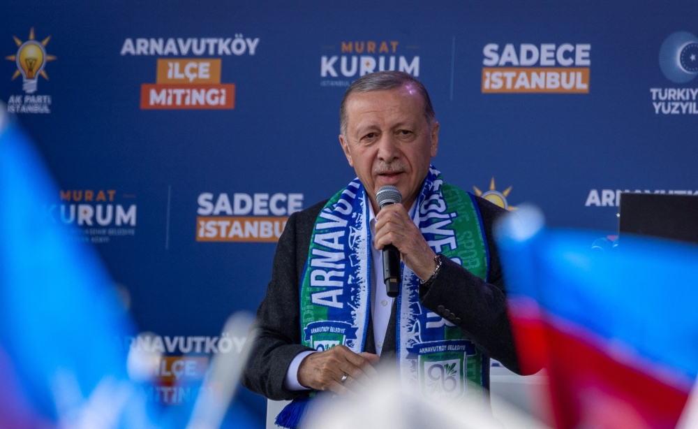 Turkish President Tayyip Erdogan addresses his supporters during a rally ahead of the local elections in Istanbul, Turkey, March 30, 2024. — Reuters pic