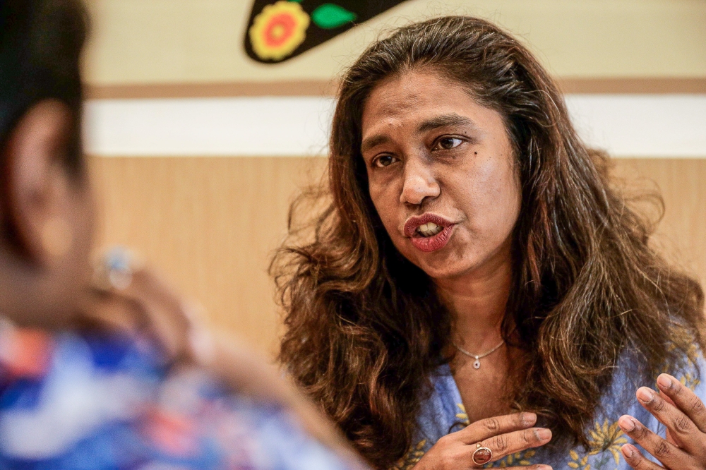 Women’s Aid Organisation former executive director Sumitra Visvanathan speaks during an interview with Malay Mail. — Picture by Sayuti Zainudin 
