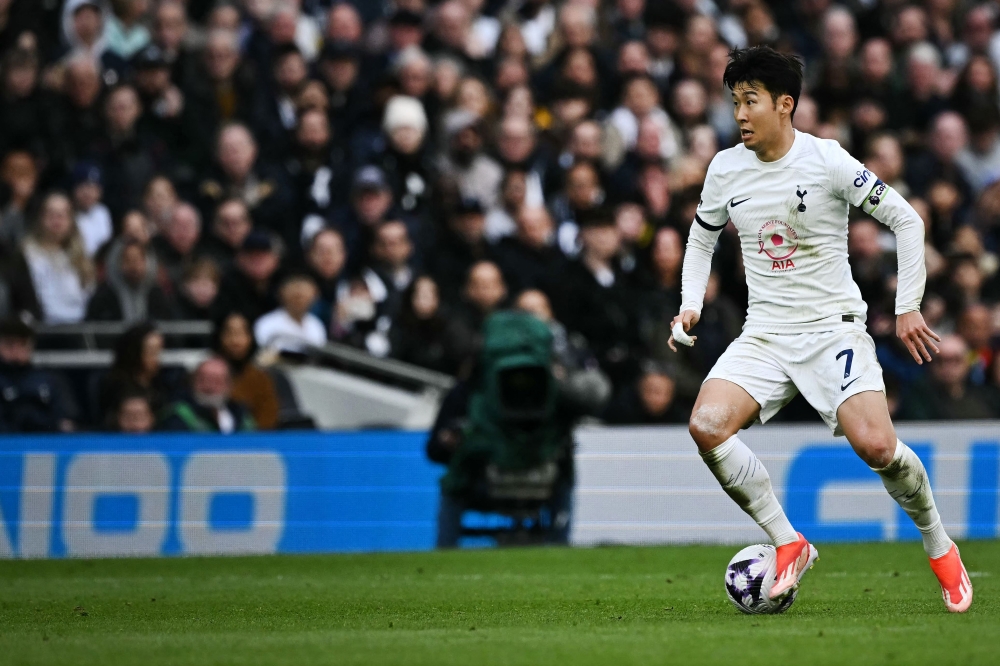 Tottenham Hotspur’s South Korean striker Son Heung-Min controls the ball during the English Premier League football match between Tottenham Hotspur and Luton Town at the Tottenham Hotspur Stadium in London, on March 30, 2024. — AFP pic 