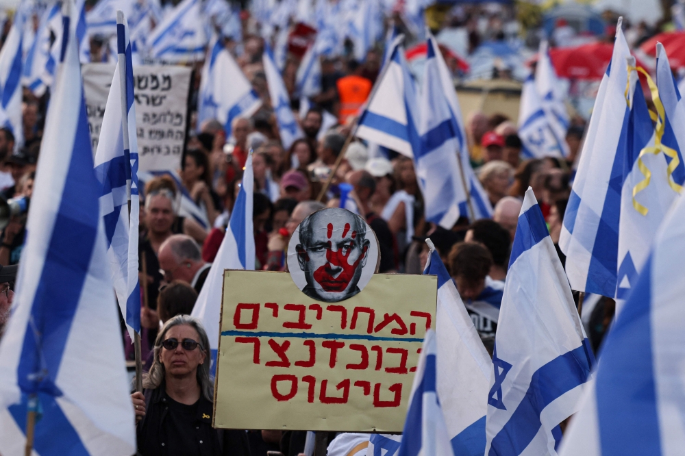 Israeli anti-government protesters attend a four-day sit-in near the Parliament in Jerusalem on April 1, 2024, calling for the dissolution of the government and the return of Israelis held hostage in Gaza since the October 7 attacks by Palestinian Hamas militants. — AFP pic