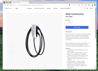 You can now buy Wall Connector from Tesla Malaysia for RM2,888