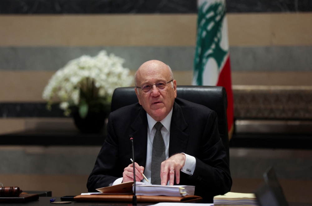 Lebanon's caretaker Prime Minister Najib Mikati heads a cabinet meeting, at the government palace in Beirut April 4, 2024. — Reuters pic  