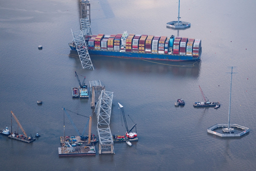 A view of the Dali cargo vessel which crashed into the Francis Scott Key Bridge causing it to collapse in Baltimore, Maryland April 4, 2024. — Reuters pic  