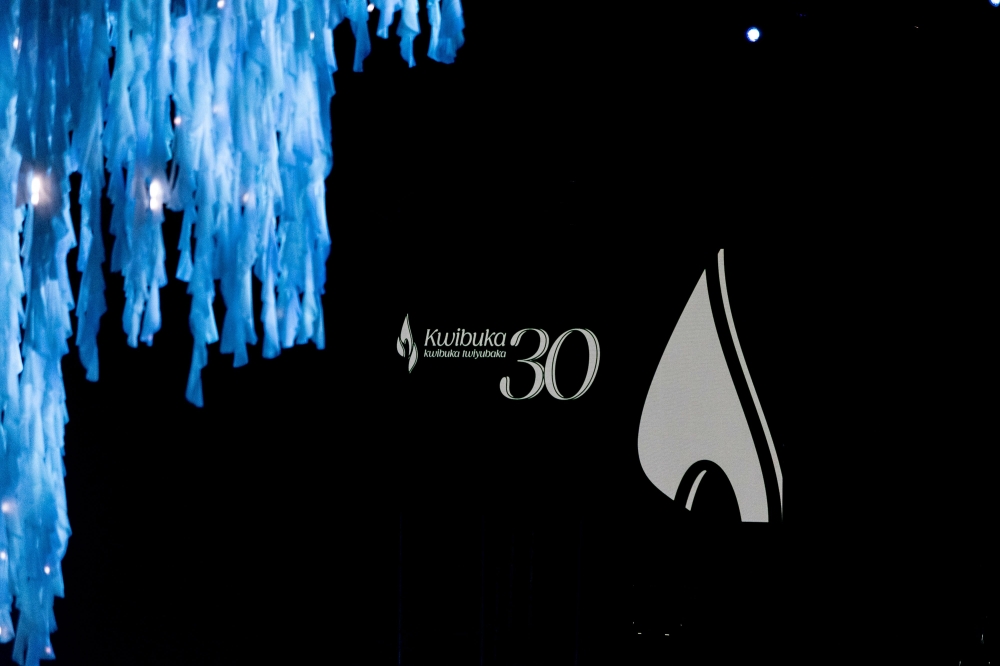 A logo reading ‘Kwibuka’ (‘to remember’) 30 in Kinyarwanda, at the BK Arena in Kigali ahead of the 30th commemoration of the 1994 Genocide against Tutsi people on April 5, 2019. — AFP pic