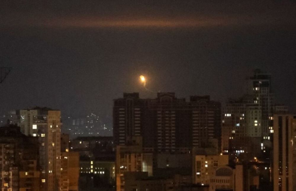 File picture shows an explosion of a drone being seen in the sky over the city during a Russian drone strike, amid Russia's attack on Ukraine, in Kyiv, Ukraine November 19, 2023. — Reuters pic