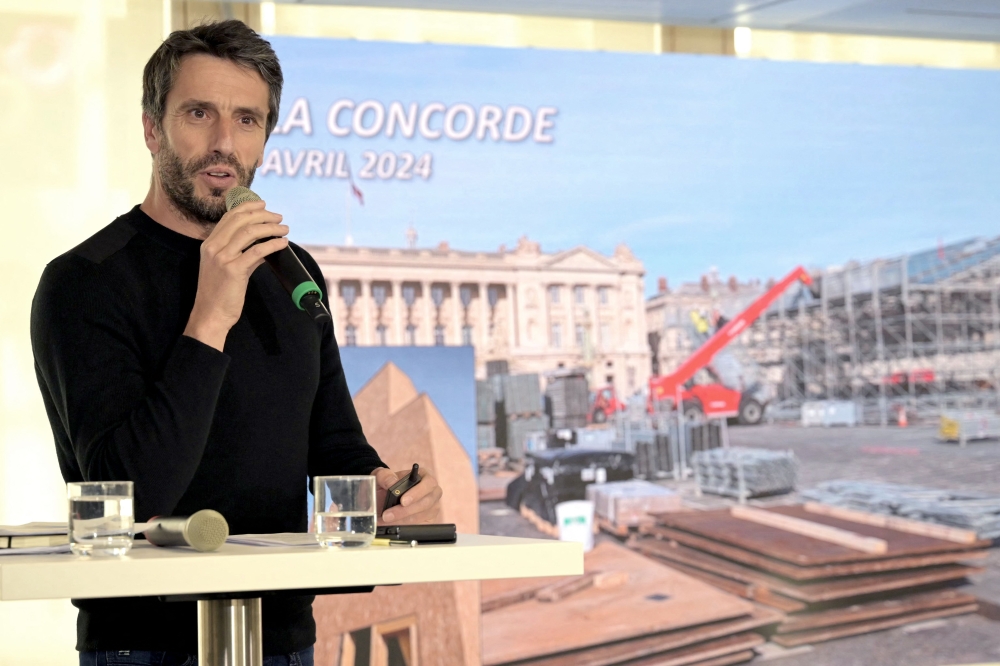 French President of the Paris 2024 Olympics and Paralympics Organising Committee (Cojo) Tony Estanguet gives a press conference three months ahead of the Olympic at the headquarters of the Paris 2024 Olympics in the Saint-Denis suburb of Paris, on April 10, 2024. — AFP pic