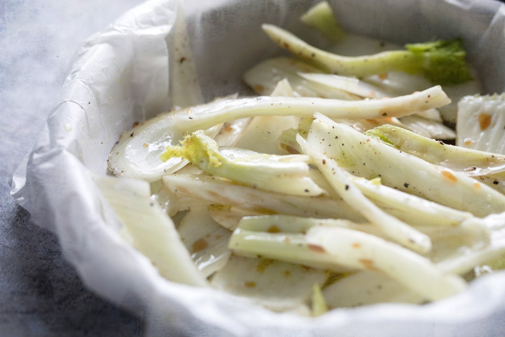Coat the fennel wedges evenly with balsamic vinegar before roasting.