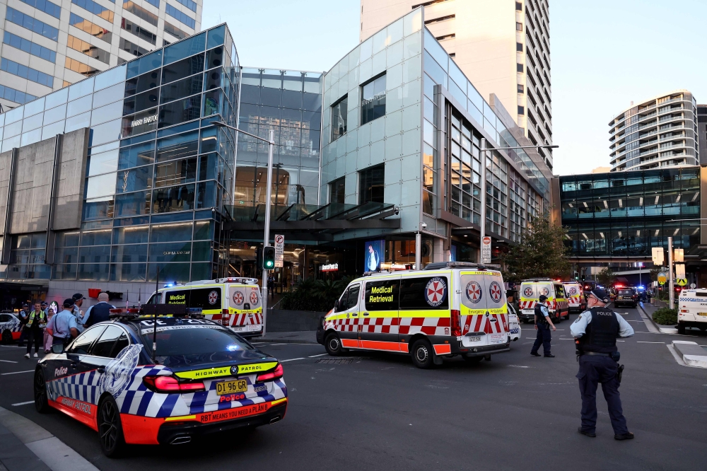 Police cordon off the Westfield Bondi Junction shopping mall after a stabbing incident in Sydney April 13, 2024. — AFP pic