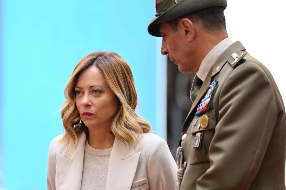 Italy's Prime Minister, Giorgia Meloni waits for the President of the European Council, Charles Michel prior their meeting on April 11, 2024 at Palazzo Chigi in Rome. — AFP pic