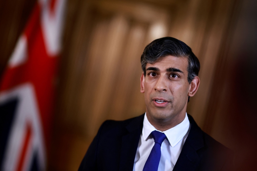  British Prime Minister Rishi Sunak said today that British military jets shot down drones launched by Iran in its attack on Israel. — Reuters pool pic